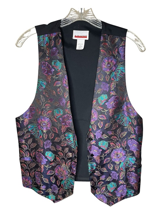 Vintage Tops - Vintage 80’s Brocade Floral Button Vest - Multicolor on Black Sz S